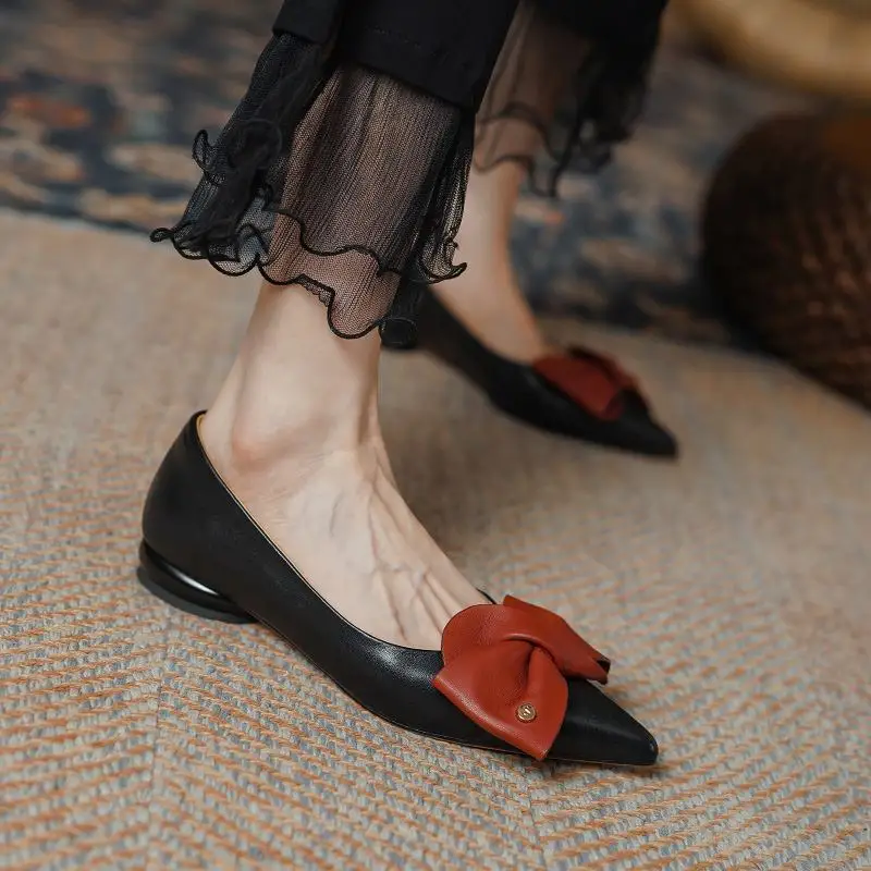 9 Years Old Shop Genuine Leather Women Heels Shoes Butterfly-knot Pointed Toe Fashion Sexy Birthday Party Shoes High Heel Shoes