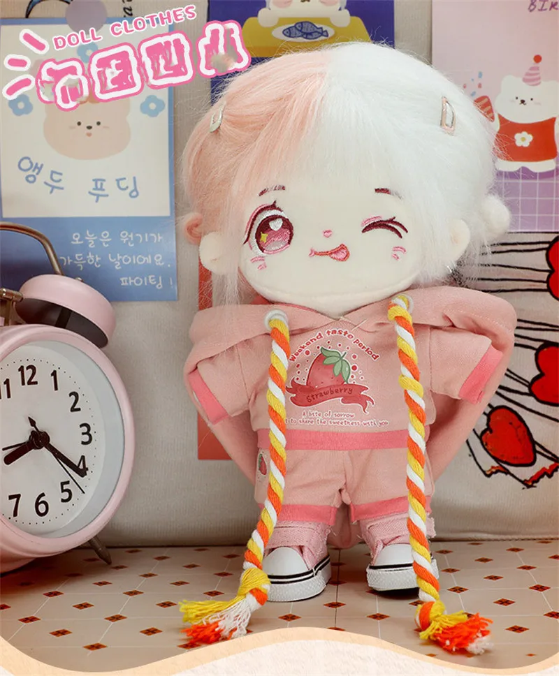 Latest 20cm Doll Hoodie Pink With Hat Short Pants for Korea Kpop EXO Idol Doll Pink Blue Black Sailor Dress Cosplay Accessories