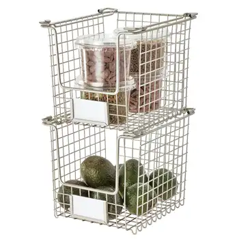 Stackable Storage Basket with Handles for Pantry, Kitchen, Bathroom, and Desk Organization, 12