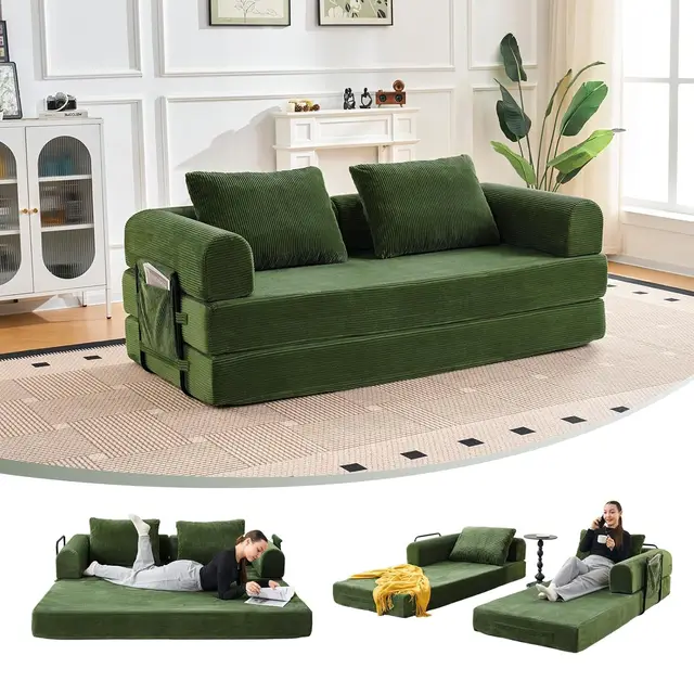 79" Convertible Sofa Bed, 5-in-1Boneless Couch for Living Room with 2 Pillows Corduroy Folding Sleeper Sofa Bed,, Customized
