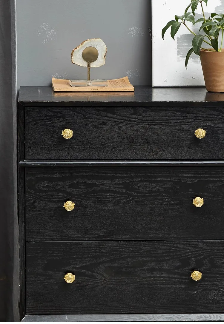 rose design gold brass drawer knob single hole