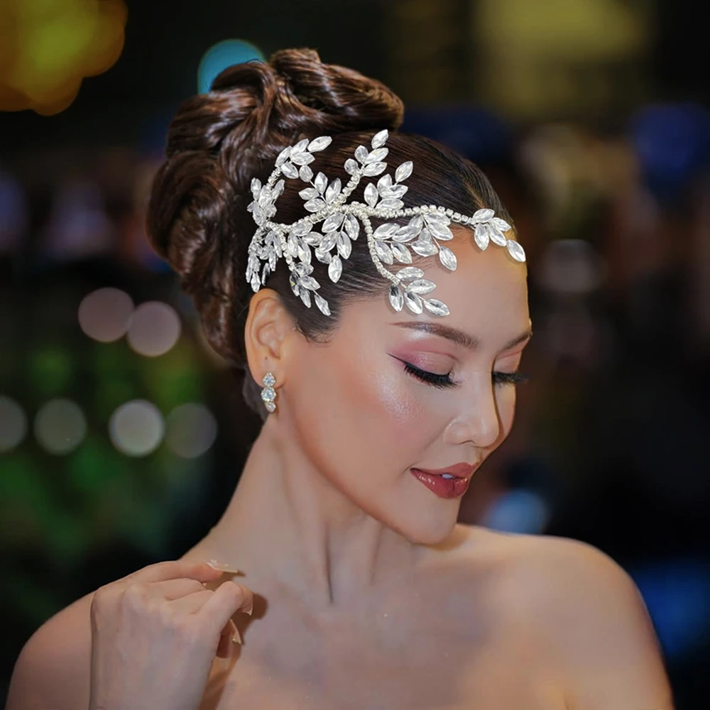 DZ248 Bridal Leaves Rhinestone Hair Vine Handmade Crystal Pearls Headpiece Wedding Headband Headpiece for Women Girls