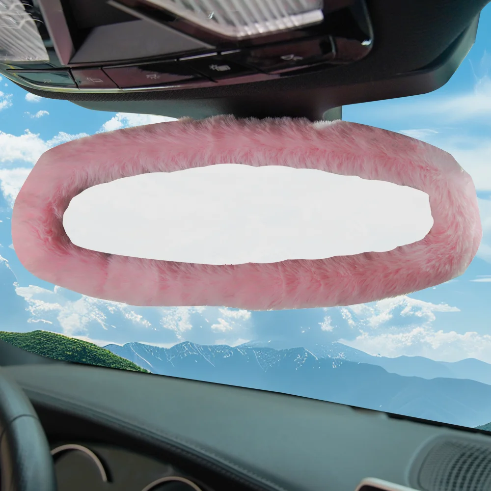 1pcs Car Rearview Mirror Cover Ladies Plush Cute Reversing Mirror Car Interior Decoration Cover