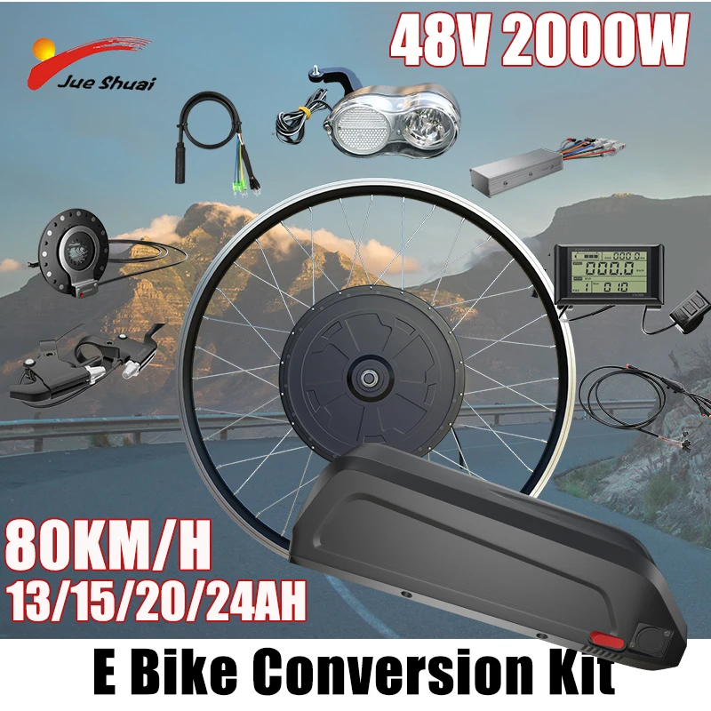 48V 1500W 2000W Electric Bike Conversion Kit Set Aluminum Alloy High Speed Brushless Rear Motor 13/15/20/14AH Lithium Battery