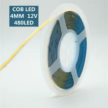 

5m/lot Cob LED Strips Super Narrow 4mm Dimmable 12V 5W/M 480Leds Colorful Cabinets E-sports Room Car Light Wardrobes Etc
