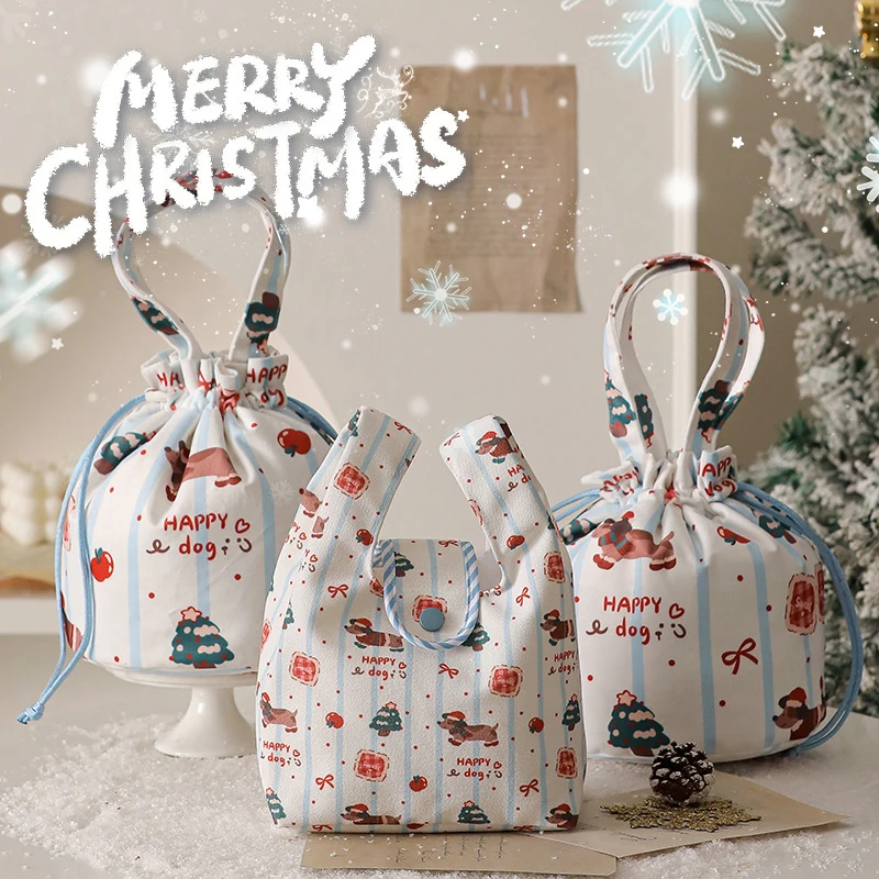 1PC Christmas Gift Bags Multi-Size Drawstring & Tote Bags With Cute Dachshund, Christmas Tree Pattern