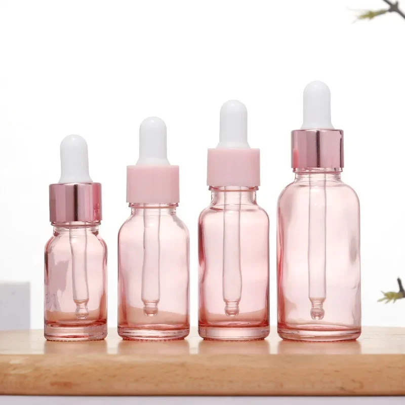 Dropper Bottles Refillable 5-100ML Rose Lid Cosmetic Container Pink Glass Aromatherapy Liquid for Essential Massage Oil Pipette dropper bottle