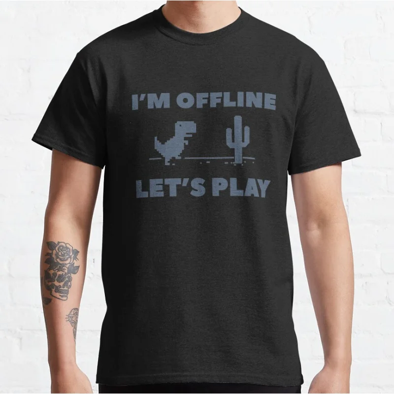 DinoChrome The Offline T-Rex _ I'm Offline, Let's Play Lustiges Cartoon-Pixel-Videospiel-T-Shirt für Männer, große Oberteile für Erwachsene