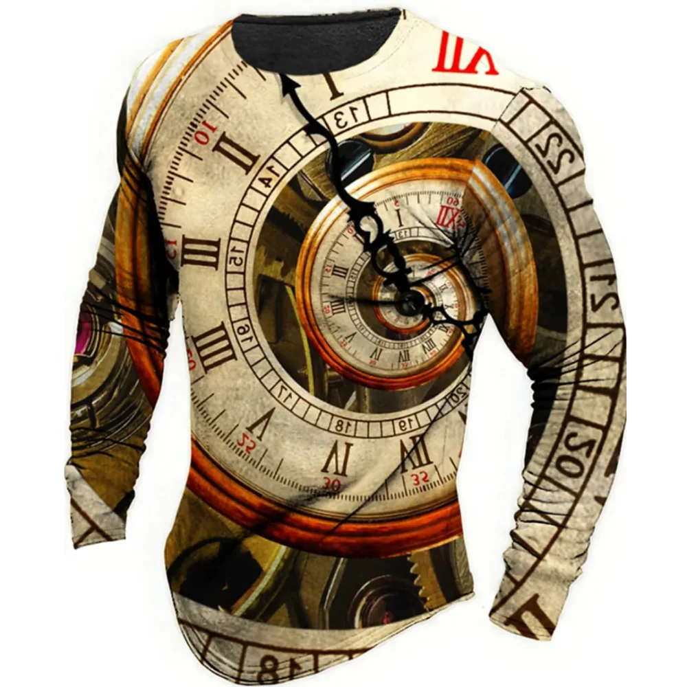 

Футболка мужская оверсайз с длинным рукавом, хлопковая рубашка с винтажным компасом, уличная одежда в стиле ретро, весенняя одежда