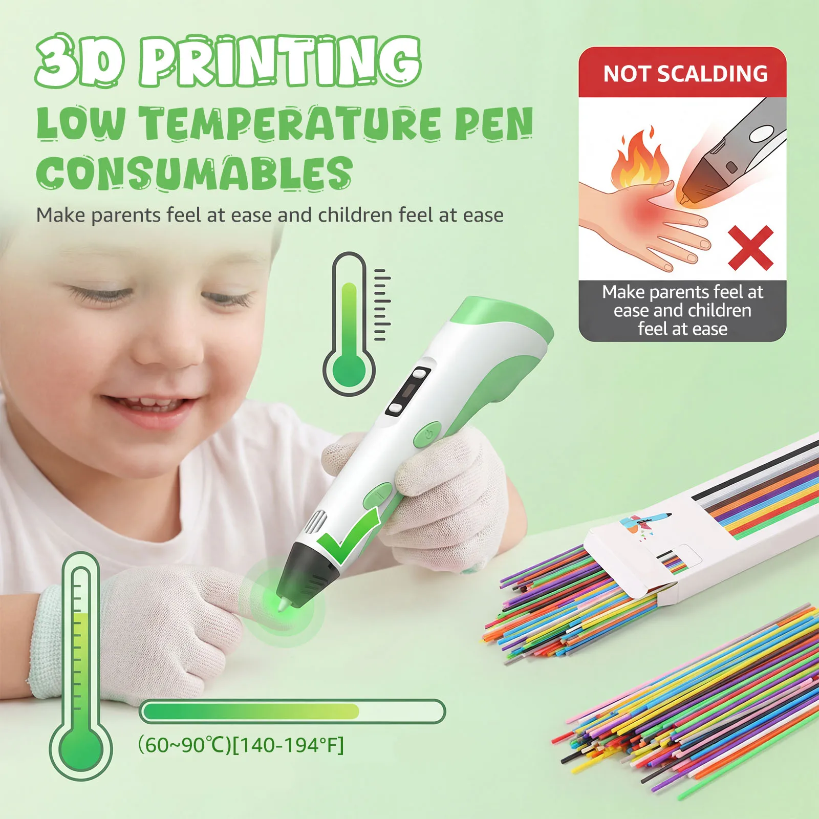 260/560Pcs 3D 펜 필라멘트 리필 10/20 색상 1.75mm PCL 저온 안전 3D 펜 필라멘트 공예 어린이 생일 선물