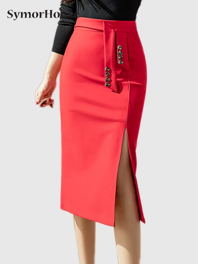 

Korean Style Fahion Package Hips Women Spring Summer High Waist Split Office Lady Black Knee-length Pencil Skirt Female Autumn
