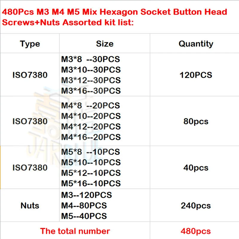 480Pcs ISO7380 M3 M4 M5 Legierung Stahl 10,9 Ebene Schwarz Innensechskant-taste Kopf Schraube Möbel Kappe Hex Schrauben kit – Detail 2