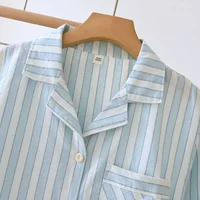 2026 New Spring/Summer Japanese Women's Striped Pajama Set 100% Cotton Long Sleeve Long Pants Two Piece Set Thin Home Clothing - Image 5