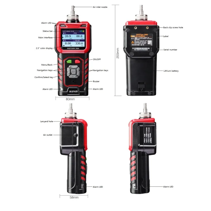 Portable 4 in 1 Multiple Gas Detector Multi-gas Four One Analyzer