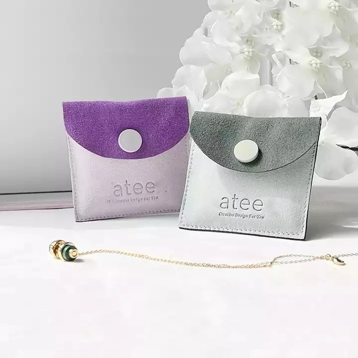 

100PCS Custom Luxury Dust Proof Envelope Flap Pouches Microfiber Snap Button Jewelry Pouch Bags with Insert