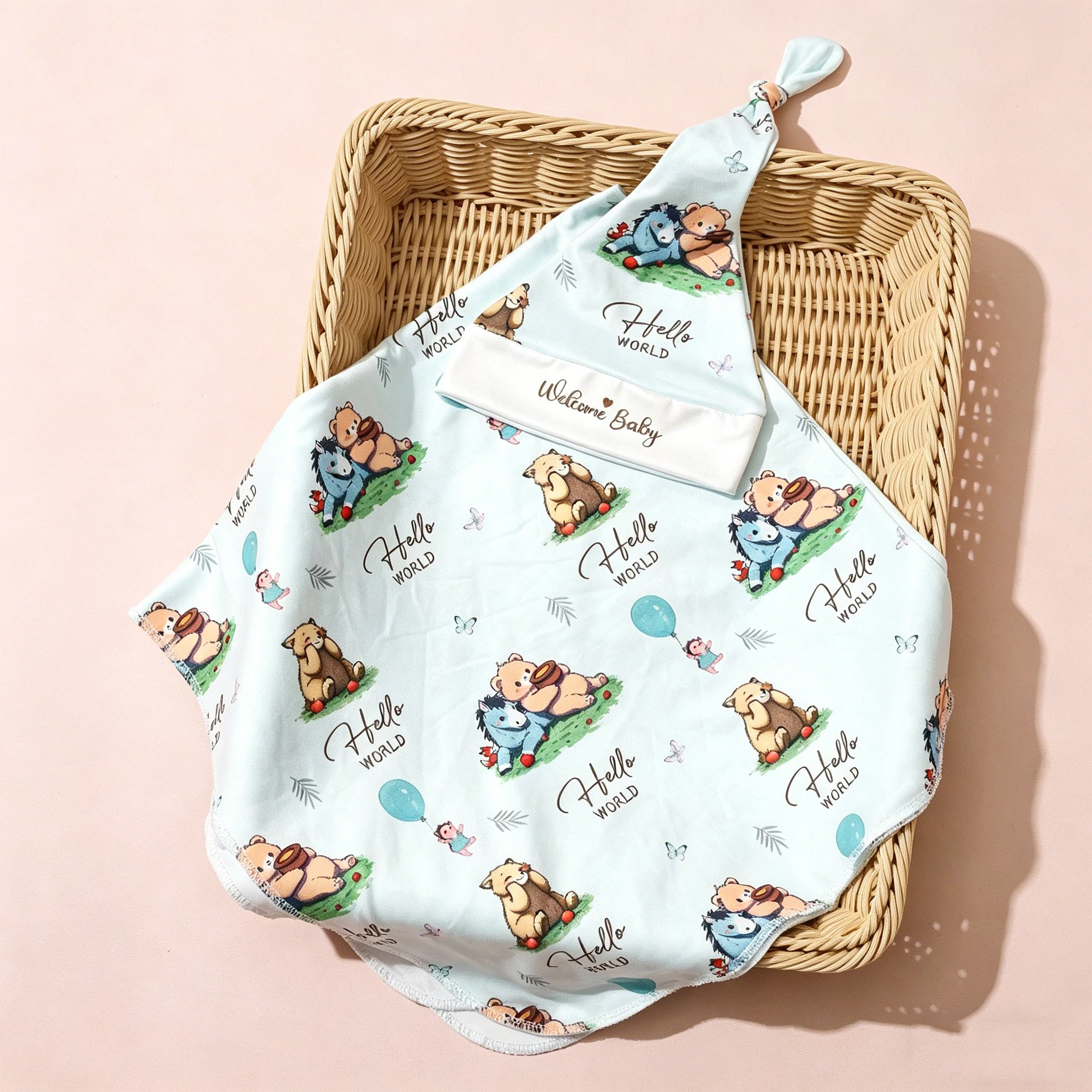 Newborn Photography Swaddle Blanket Soft Infant Sleeping Wrap With Hat Baby Cartoon Picture Shoot Swaddle For 0-3 Months Baby-HD - 4