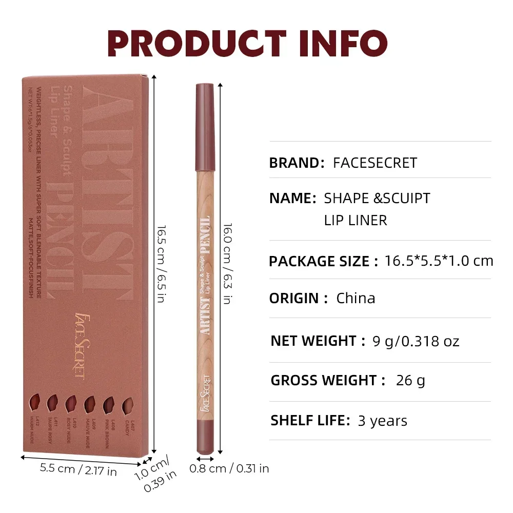 Velvet Matte Long-Lasting Artist Shape Sculpt Lip Liner Pencil Set 6Pcs/Set Weightless Precise Liner