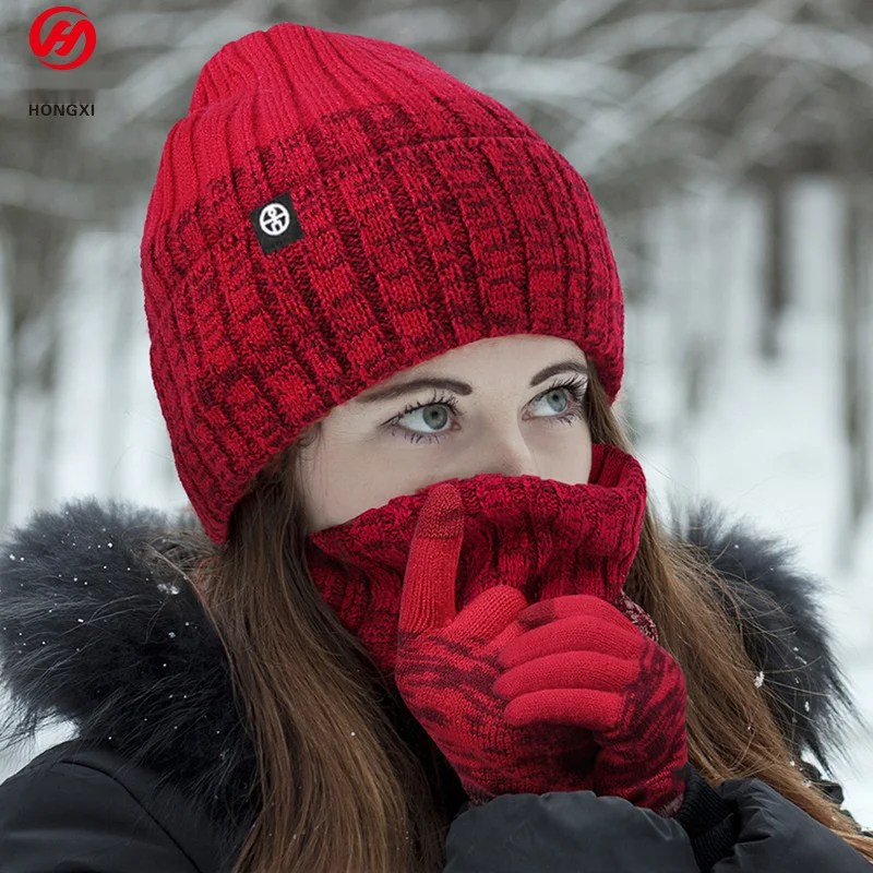 Men's And Women's Fashion Accessories Winter Outdoor Insulation Warm Knit Gradient Hat Scarf Gloves Three Piece Set Holiday Gift_voghion.com