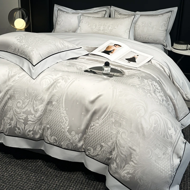 Luxury Rich Silk Damask Cotton Soft Silky Duvet Cover set Bed Sheet ...