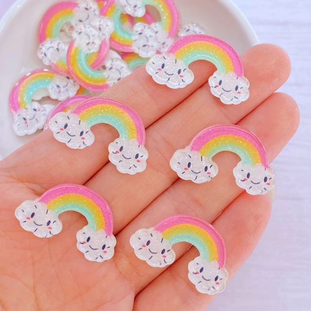 10Db Új Mini Aranyos 17*25 Mm -Es Fényes Szivárványos Lapos Háttámlák Akril Kabochonok Scrapbooking Diy Ékszer Kézműves Dekorációs Kiegészítők - Image 4