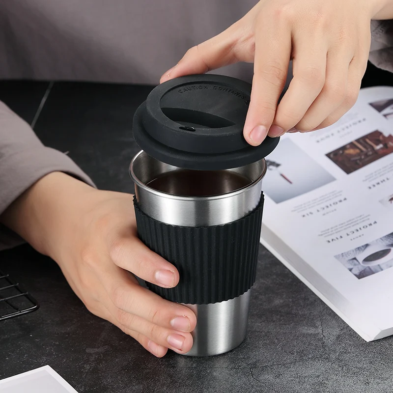 

Reusable Coffee Stainless Steel Mug Creative Metal Japanese Style with Lid High Capacity Thermic Taza De Cafe Drinkware Cute Cup