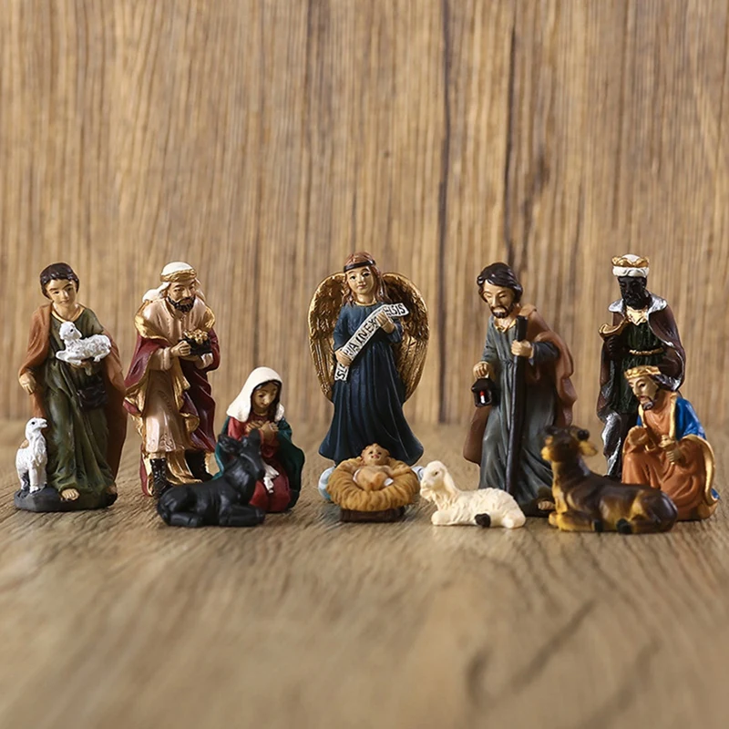 

11pcs Nativity Resin Crafts Lovely Garden And Backyard Accessories Easy To Clean Toy Gift Set For Kids Mini Living Room Decor