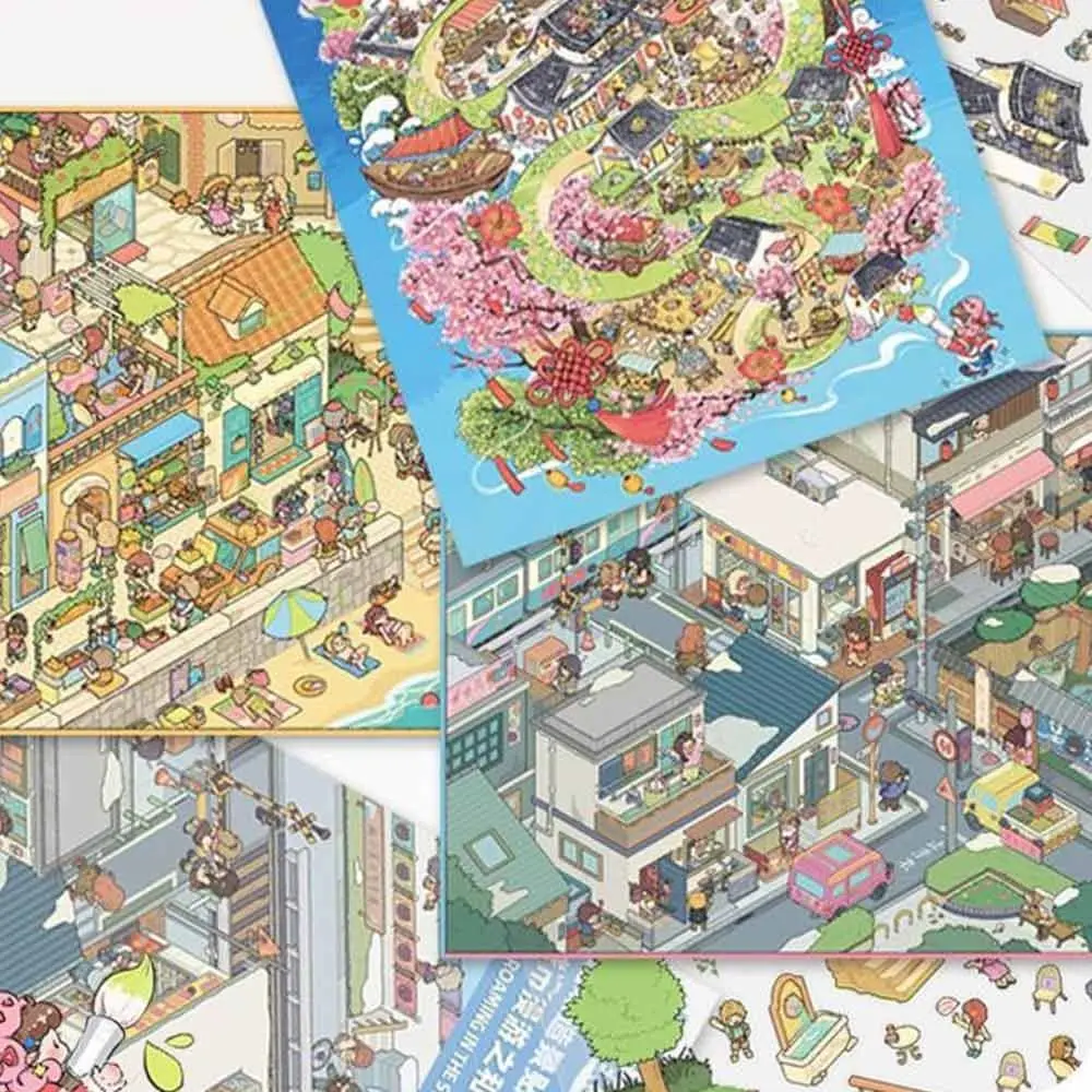 세계 여행 시리즈 미니어처 컬렉션 스티커 PET 스티커 종이 스크랩북 재료 조경 스티커 장난감