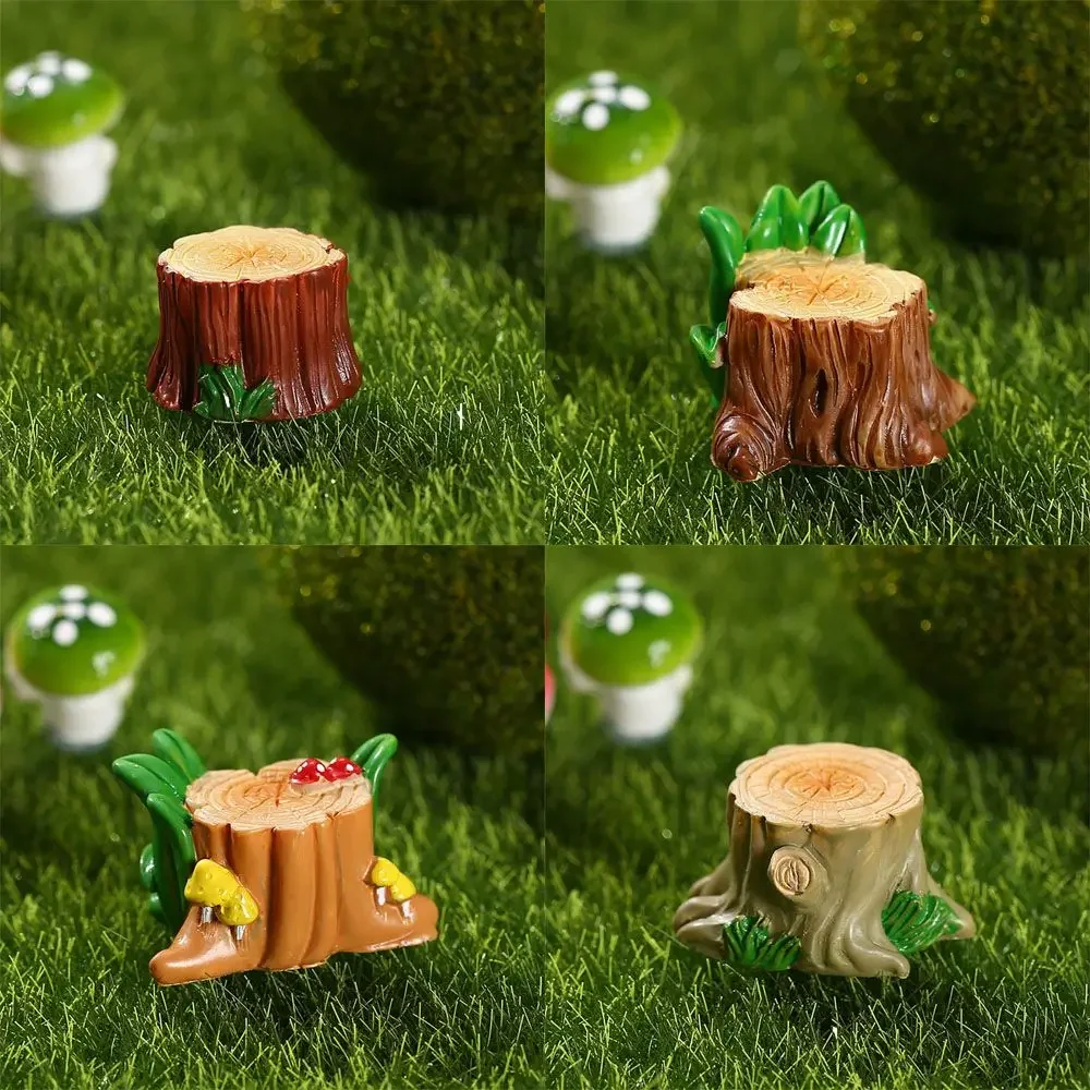Mini Tree Stump Miniature Figurine House Resin Statue Micro Landscape Fairy Garden Craft Dollhouse Ornament Home Decoration