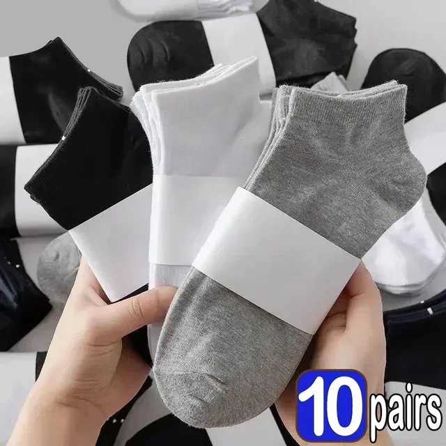 Men Ankle Socks Solid Color Black White Gray Invisible Breathable Cotton Sports Socks Male Short Socks Women Men Sox 10/5Pcs 1
