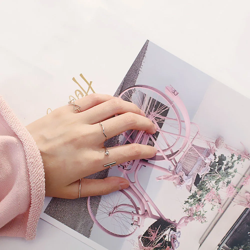 Alloy Geometry Plating Stackable Rings Set for Unisex