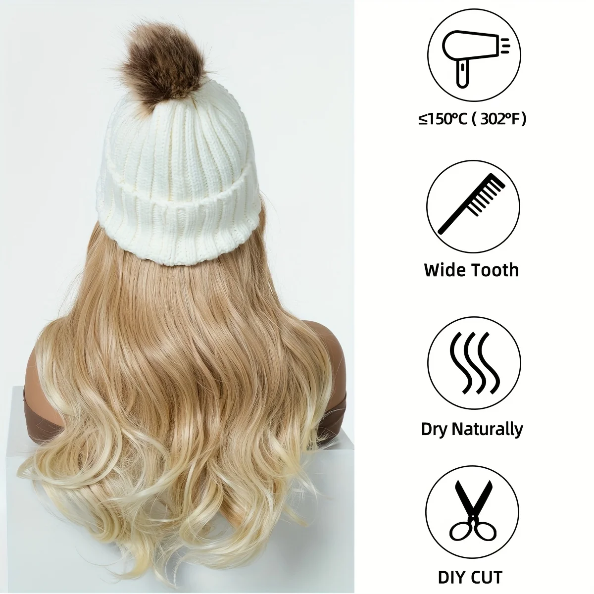 loose curly synthetic wig shiny curly  knitted hat with long hair hat wig wavy wig winter wig knitted hat Christmas outfit