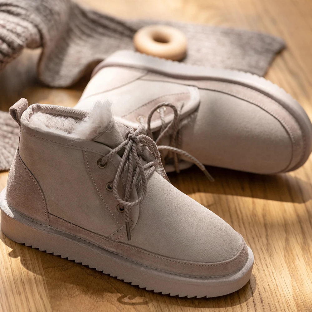 Women's Snow Boots Genuine Leather Fur Woman Ankle Boots 2019 Winter Waterproof Boots Ladies Shoes