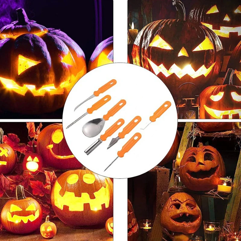 7pcs/set Halloween Pumpkin Carving Knife Stainless Steel DIY Handmade Carving Pumpkin Lantern Knife Tools Making Tools