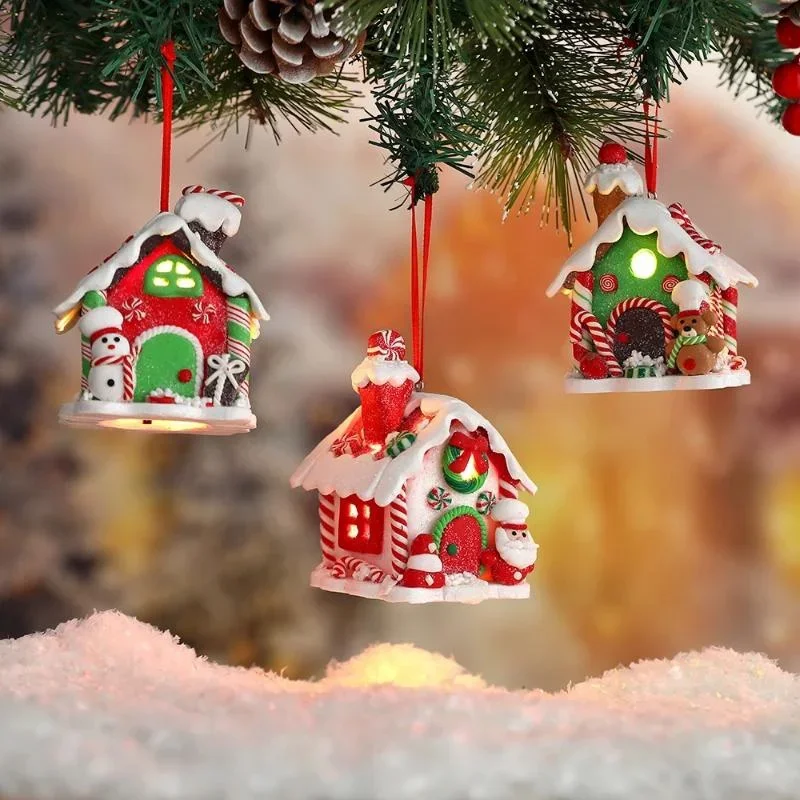 Christmas House Soft Ceramic Pendant Creative LED Luminous Christmas House Decoration Home Holiday Decor Christmas Tree Decor