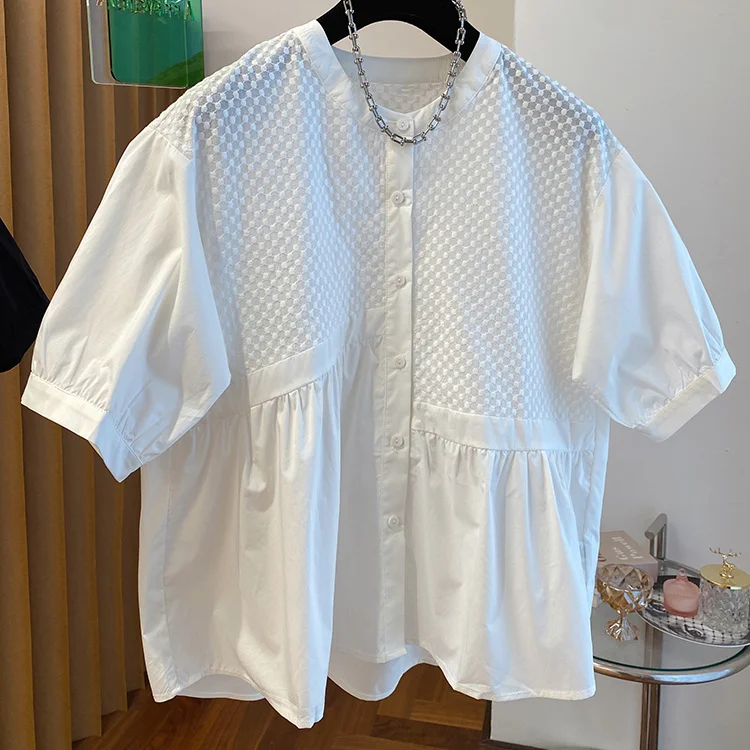 2025 Women Clothing Summer Blouses O-neck Short Sleeve White Shirts Loose Irregulat Tops Vintage Korean Blouse Camisas De Mujer
