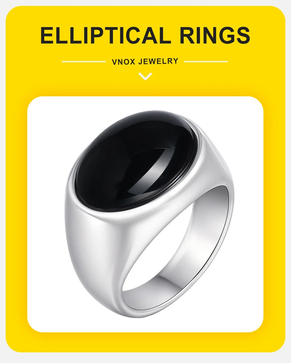 Vnox 15,5/17,5 mm klobige ovale Achatstein-Siegelringe für Herren, brüderliche Ringe aus Edelstahl, poliertes Comfort Wear-Fingerband – Detail 2