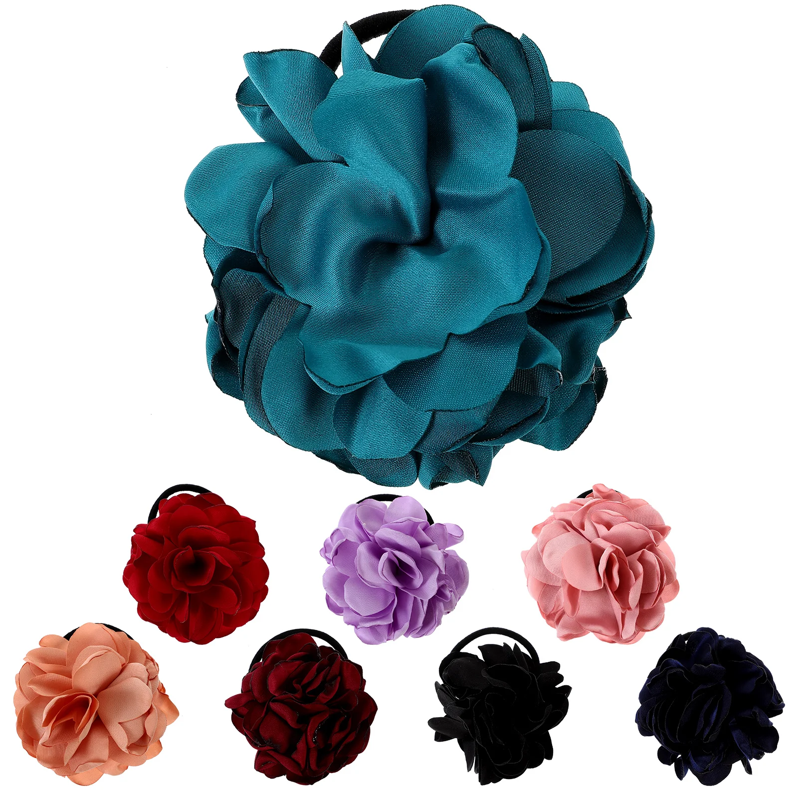

8 Pcs Artificial Flower Hair Tie Girls Headdress Tiara Ring Elastic Ties Cloth Ponytail Holders for Miss Ribbons