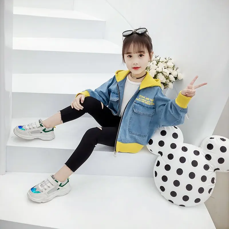 

2023 Autumn and Winter Girls Hooded Patchwork Pockets Zipper Drawstring Loose Fashion Casual Elegant Long Sleeve Cowl Coat
