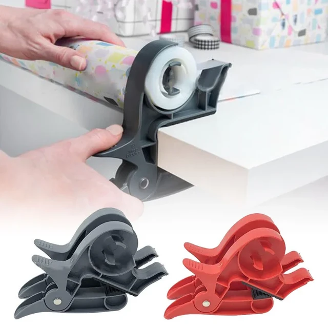 2pcs Tape Dispenser Paper Roll Holder Clip Wrap Tabletop Gift Wrapping Tool  For Christmas Arts Crafts