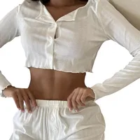 Spring and Autumn New Ladies Sexy Pajamas Homewear Suit Knitted Design Sense Containing Cotton Long-Sleeved Long Pants Suit - Image 5
