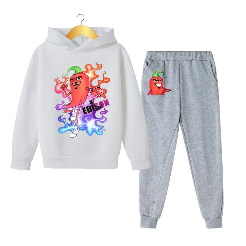 hoodie for girl Fashion Cartoon Edison Kids Anime Hoodie Set Long Sleeve 3d Printing Kids Trend Casual Clothing New Sleeve Length (cm) hooded hoodie for kids