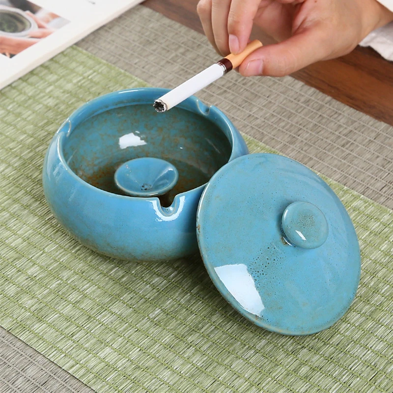 Handmade Ceramic Ashtray Creative Kiln Glaze Decor Office Ash Tray