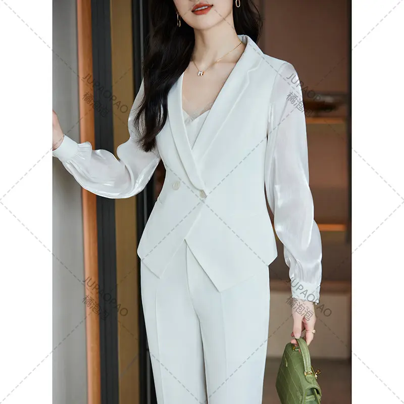 Spring Summer Formal Women Business Suits Pantsuits with Pants and Jackets Coat OL Styles Professional Trousers Set Blazers