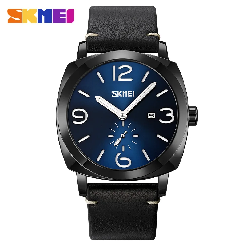 

SKMEI Casual Genuin Leather Strap Business Wristwatch Male Japan Quartz Movement Watches For Men Date Time Clock montre homme