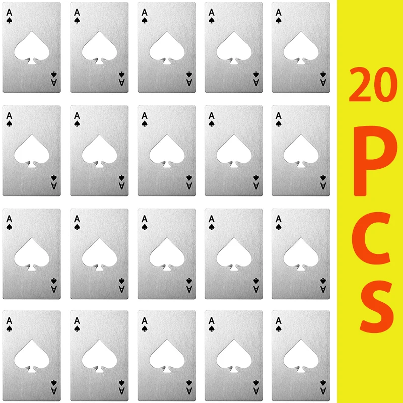 20Pcs Ace of Spades Bottle Opener Durable Stainless Steel Poker Opener Portable Beer Bottle Cap Playing Card Can Openers