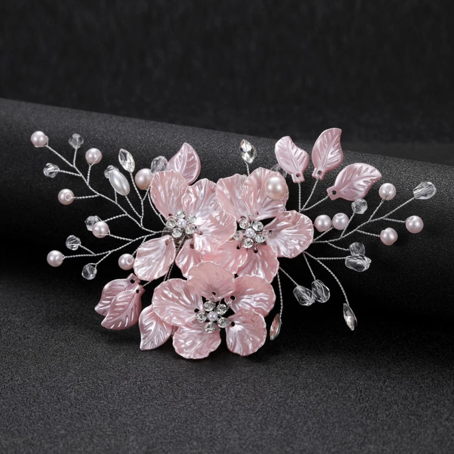 Shell Hochzeit Haar Kämme Frauen Stirnbänder Zubehör Kristall Perlen Weben Blume Braut Kopfschmuck Clip Braut Schmuck Geschenk – Detail 4