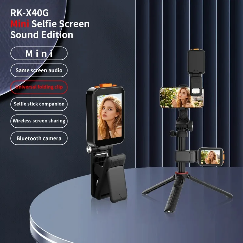 RK-X40G Monitor Screen w/ Vocal Cord Clip for Phone Rear Camera Wireless Magnetic Selfie Monitor Screen for iPhone Android - Image 3