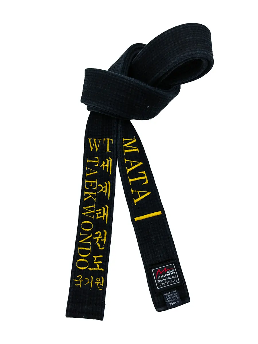 Wtf kukkiwon taekwondo preto correias bordado largura 5cm algodão espessado esportes treinador cintura nome personalizado coreano engllsh