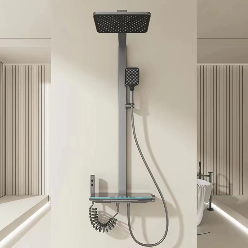 Smart Digital Display Grey Bathroom Shower Set Shower Faucet Full Set Hotel Apartment Bathtub Rainfall Shower System 2