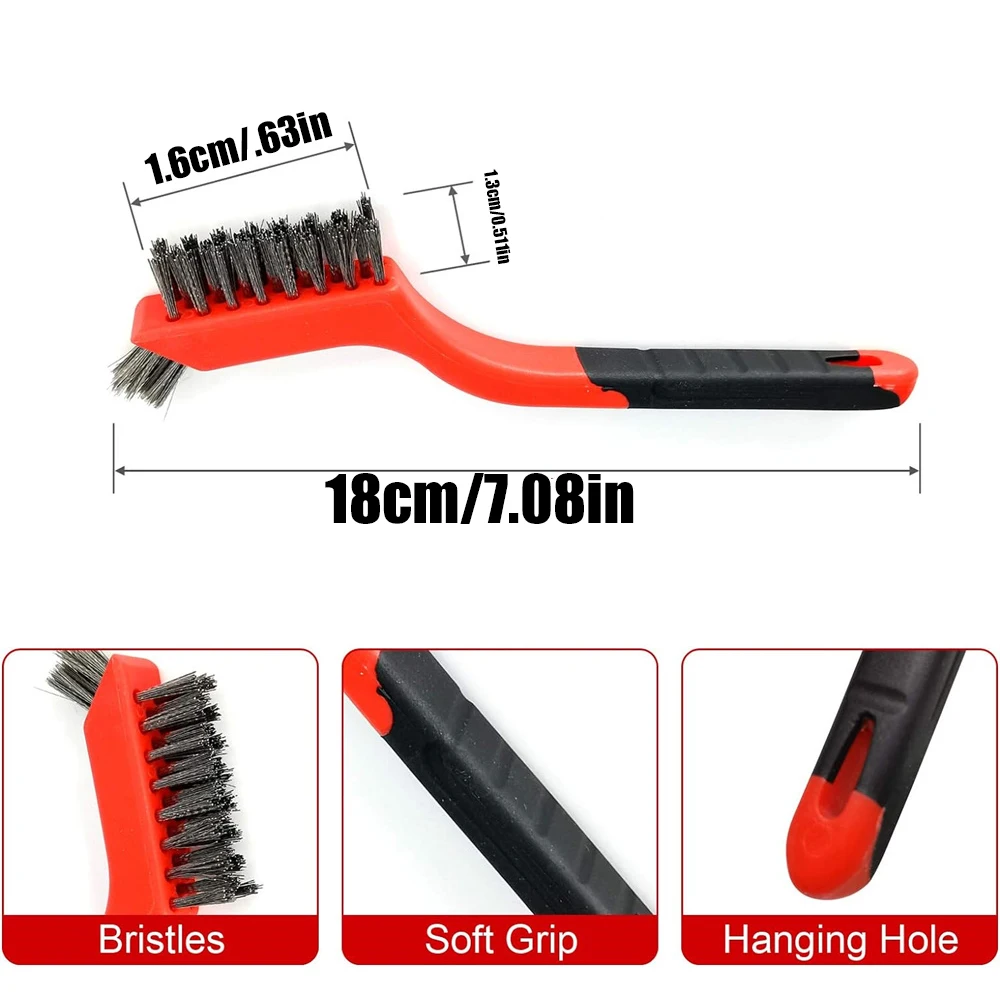 Mini Brush Set Of Three Kitchen Brushes For Cleaning Rust Removal, Paint Scrubbing Wire Brush Set Double-Ended Cleaning Pick